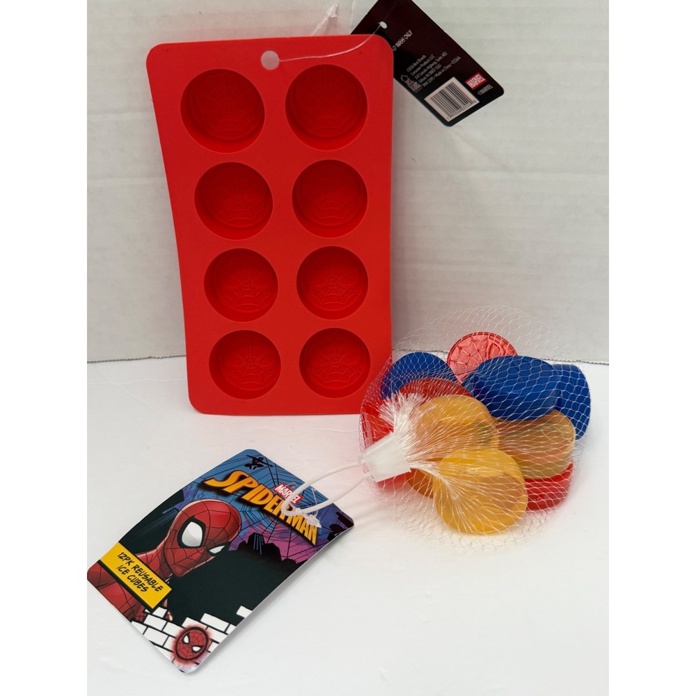 Marvel Spider-Man Silicone Ice Cube Tray and 12pk Reusable Ice Cubes Red New